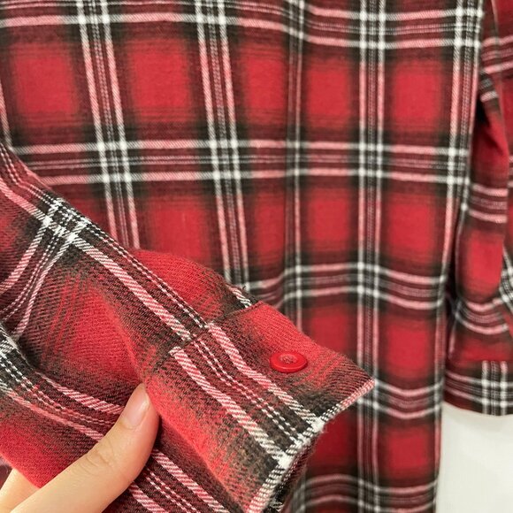 PRETTYLITTLETHING Long Red Flannel Button Up Shirt - US 0 - Picture 4 of 5